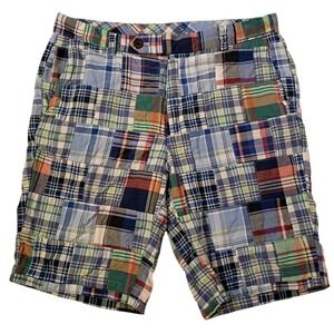 Brooks Brothers Patchwork Shorts Mens 34‎ Blue Madras Plaid Chino Preppy Cotton